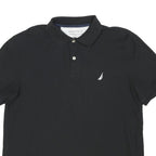 NAUTICA Mens Black Short Sleeve Plain Polo Shirt L Cotton Blend Casual Classic