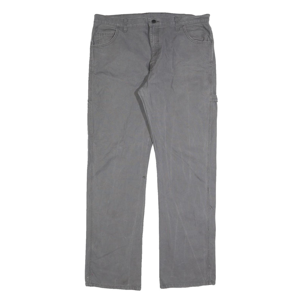 DICKIES Mens Cotton Blend Grey Regular Straight Trousers W36 L34 Casual Workwear
