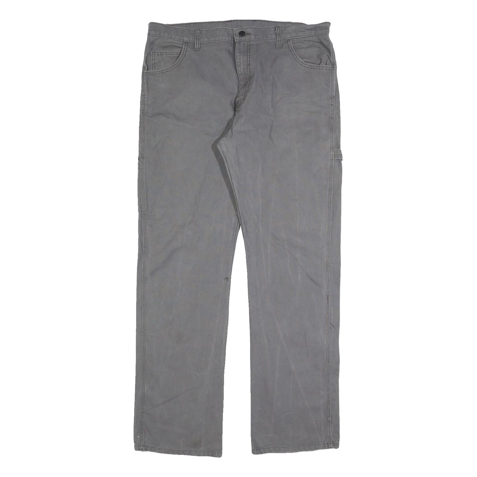 DICKIES Mens Cotton Blend Grey Regular Straight Trousers W36 L34 Casual Workwear