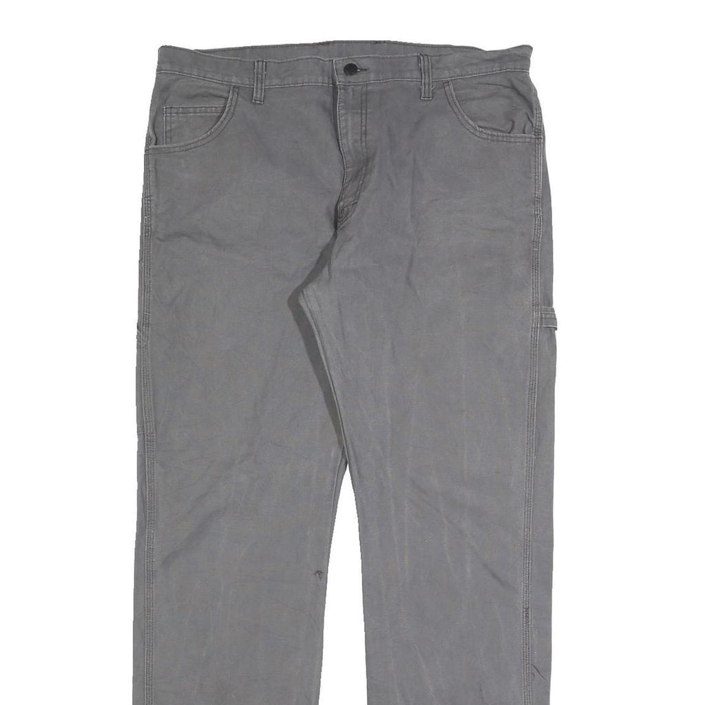 DICKIES Mens Cotton Blend Grey Regular Straight Trousers W36 L34 Casual Workwear