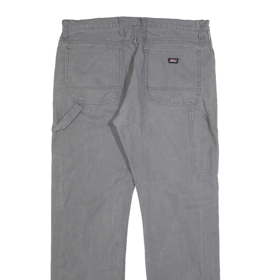 DICKIES Mens Cotton Blend Grey Regular Straight Trousers W36 L34 Casual Workwear