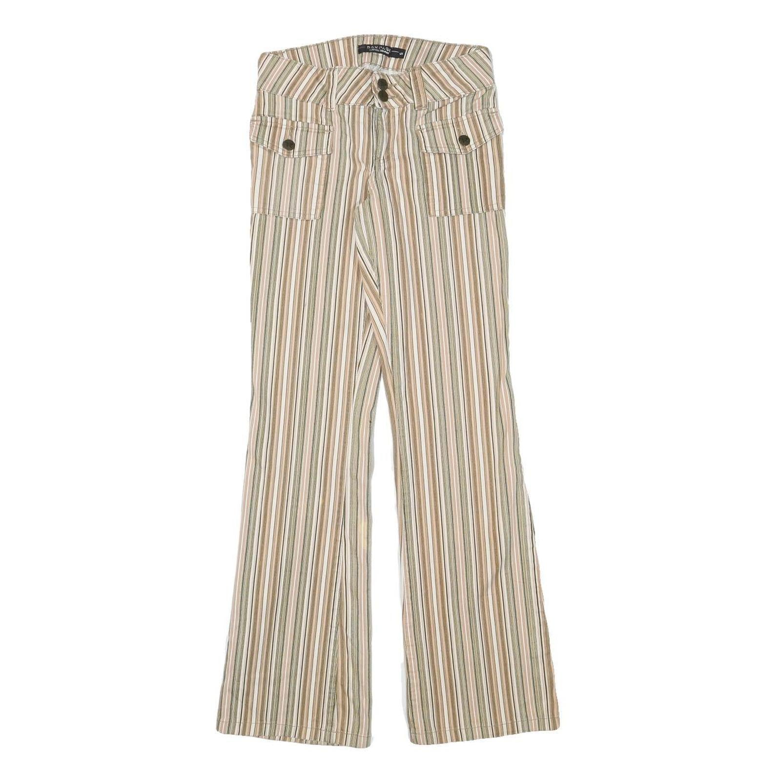 RAMPAGE Womens Cotton Blend Beige & Green Stripe Regular Fit Straight Leg