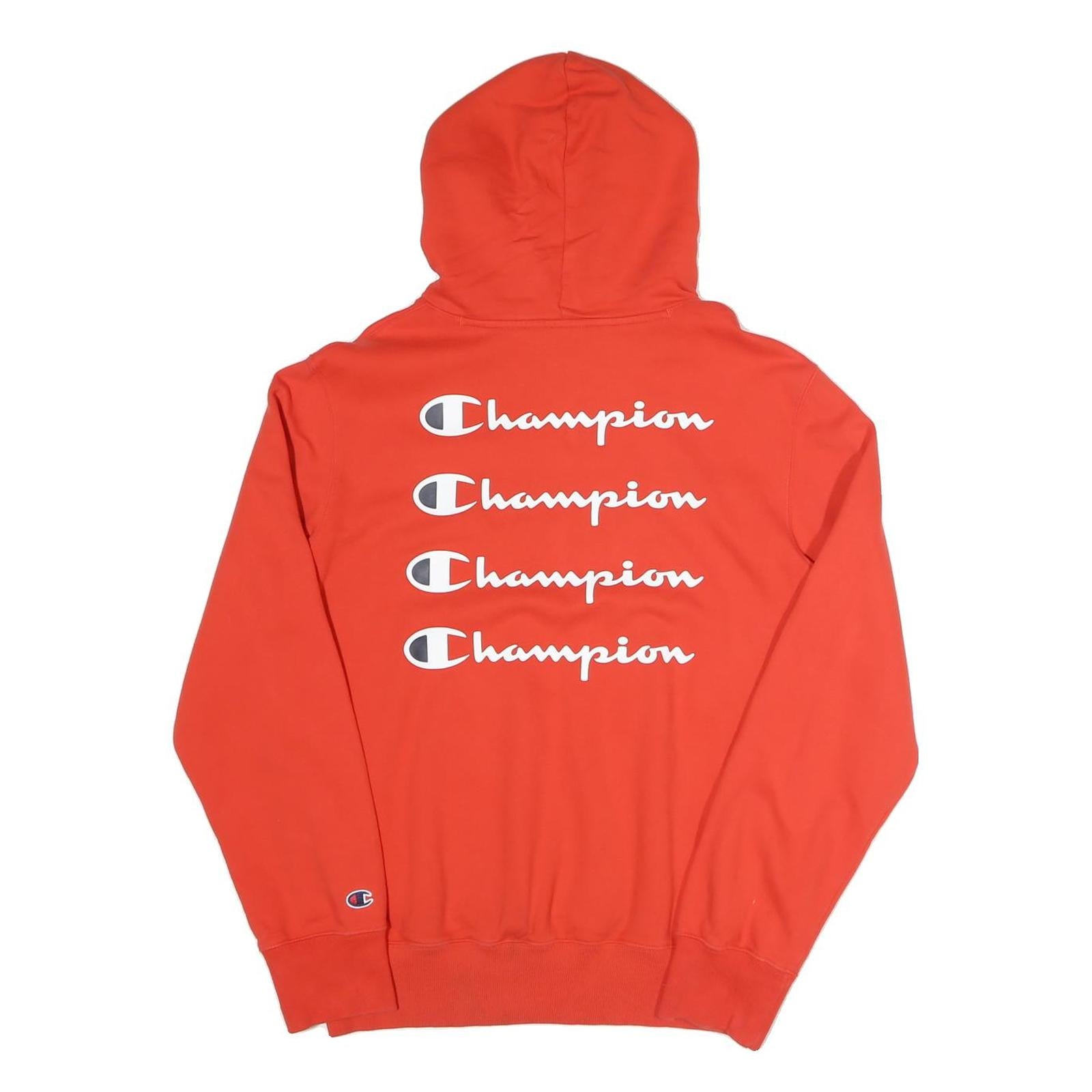 CHAMPION Mens Red Pullover Hoodie L Cotton Blend Classic Logo Sweatshirt