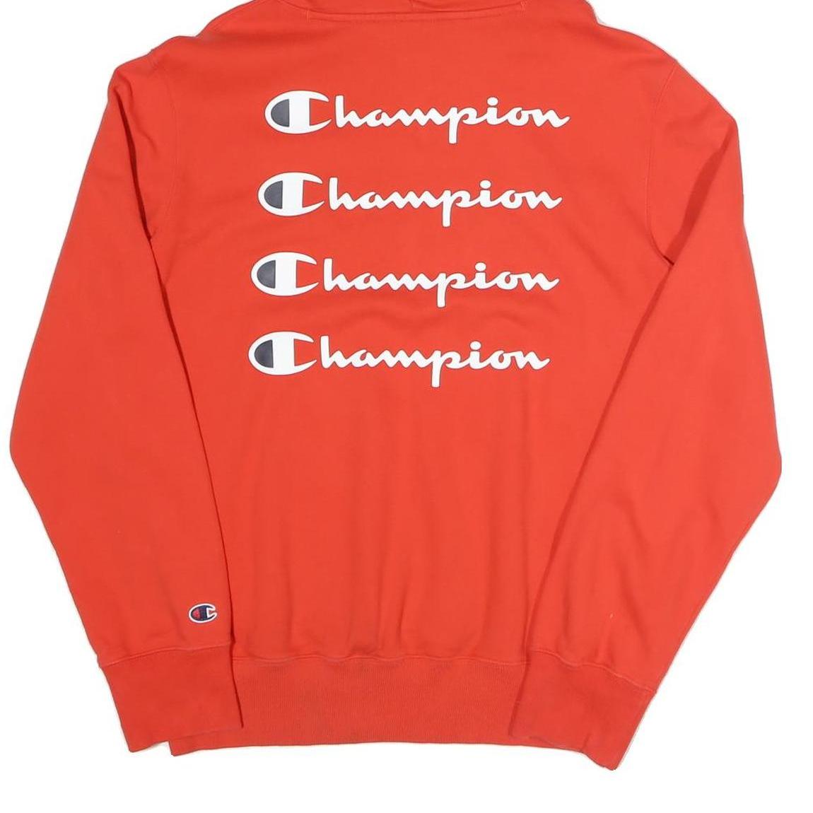 CHAMPION Mens Red Pullover Hoodie L Cotton Blend Classic Logo Sweatshirt