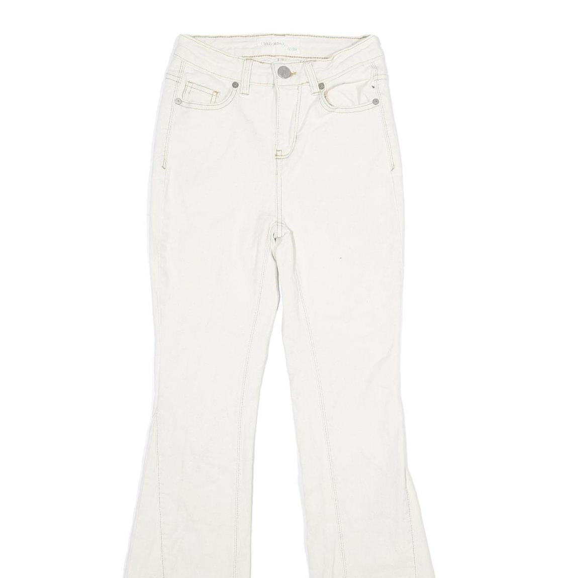 BAN-JARA Womens Regular Fit Flared Denim White Cotton Blend Zip W22 L32 Jeans