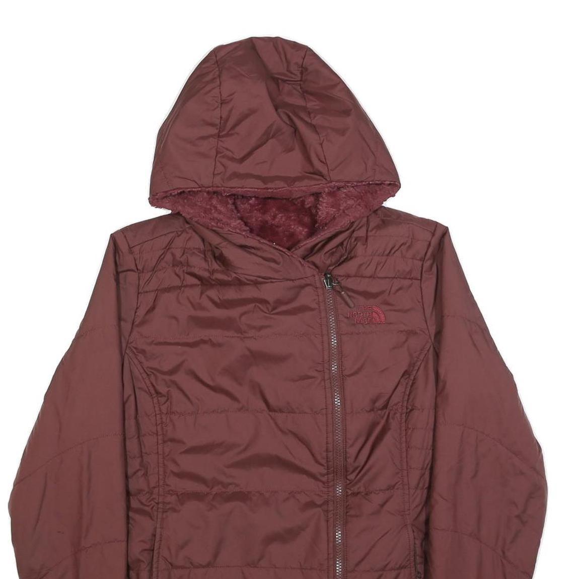 THE NORTH FACE Womens Maroon Red Reversible Hooded Jacket S Polyester Puffer