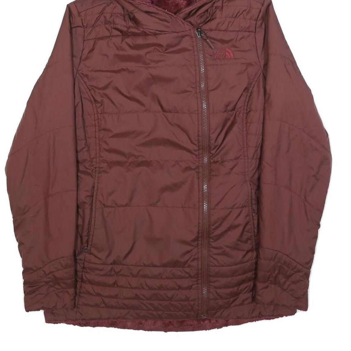 THE NORTH FACE Womens Maroon Red Reversible Hooded Jacket S Polyester Puffer