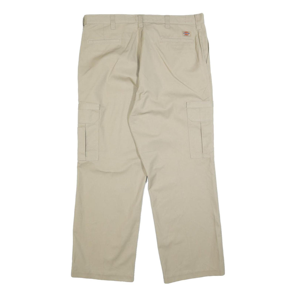 DICKIES Mens Relaxed Beige Cotton Blend Cargo Trousers W40 L32 Workwear Casual