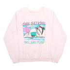 FRUIT OF THE LOOM Womens Pink Sun Sky & Sail San Juan Island Crew Neck L Printed