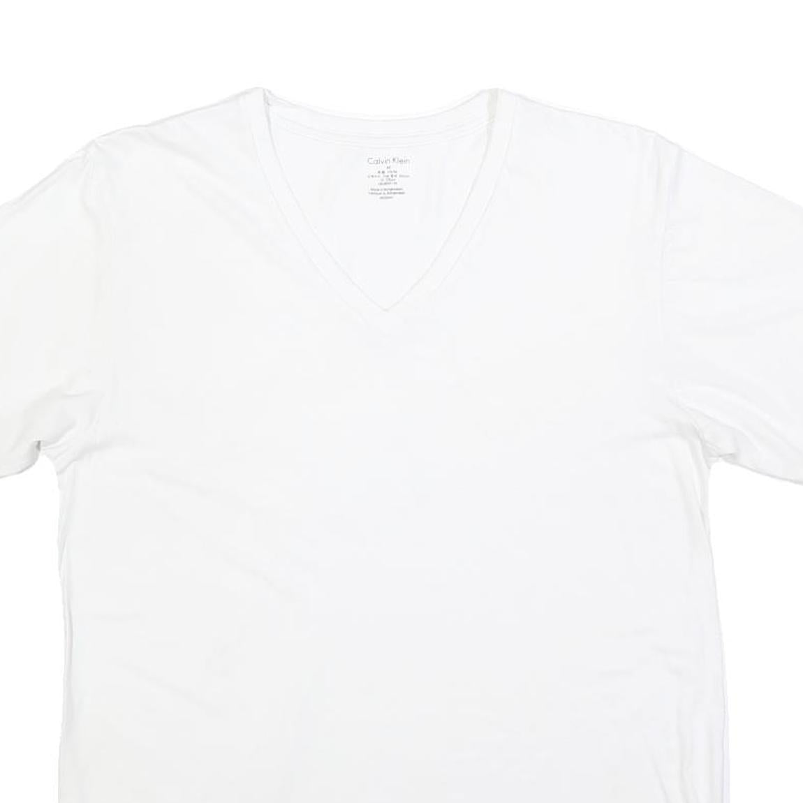 CALVIN KLEIN Mens White Cotton Blend T-Shirt M Short Sleeve V-Neck Plain Casual