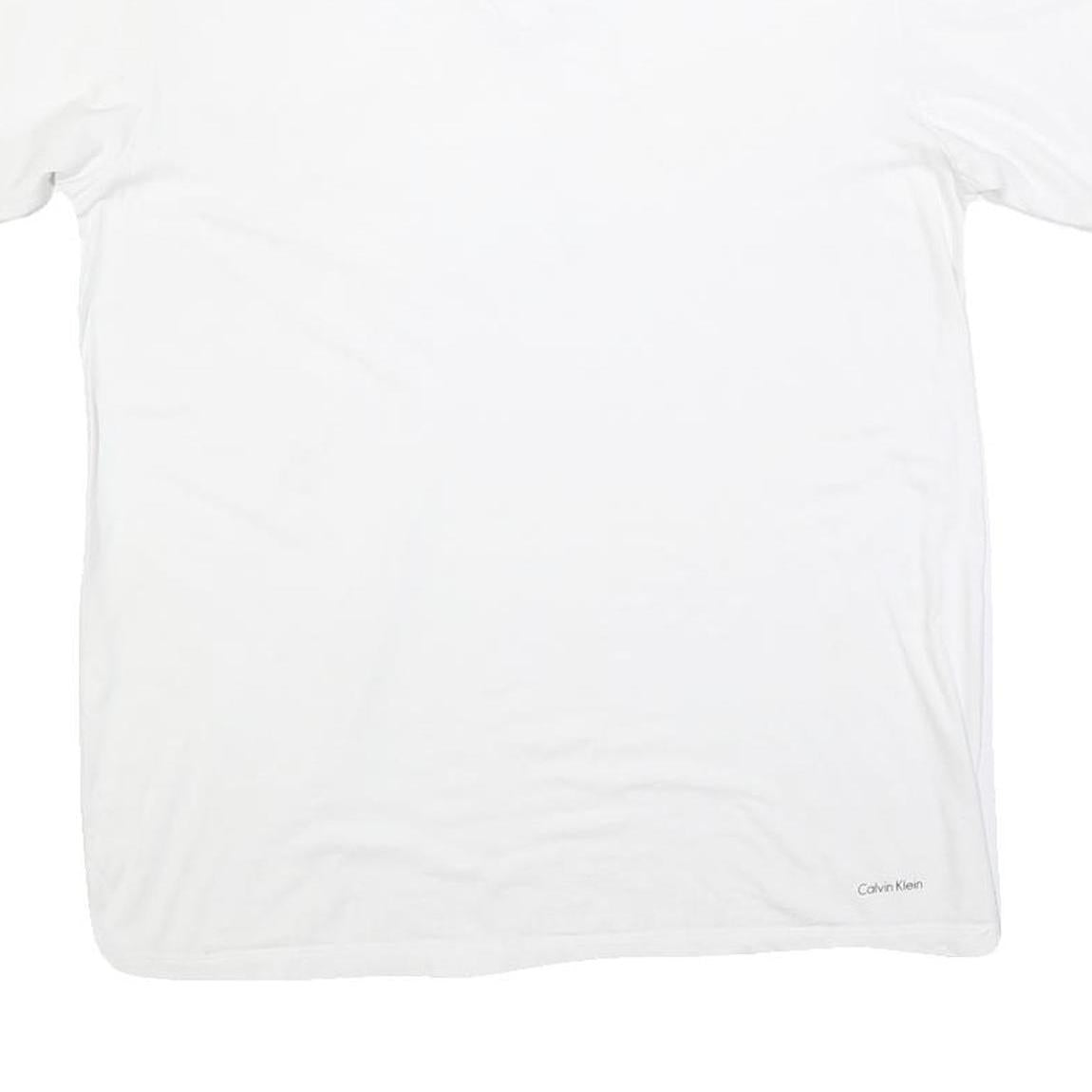 CALVIN KLEIN Mens White Cotton Blend T-Shirt M Short Sleeve V-Neck Plain Casual