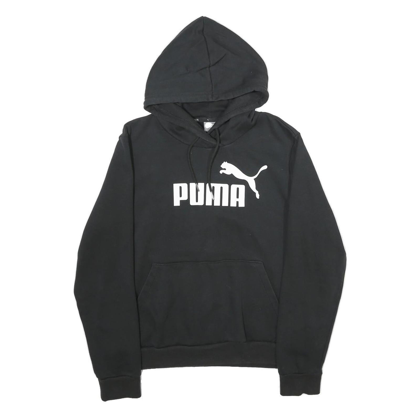 PUMA Womens Black Hoodie UK 14 Cotton Blend Pullover Casual Sports Sweatshirt