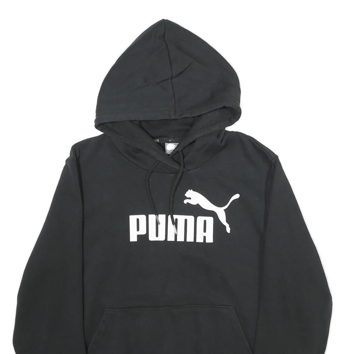 PUMA Womens Black Hoodie UK 14 Cotton Blend Pullover Casual Sports Sweatshirt