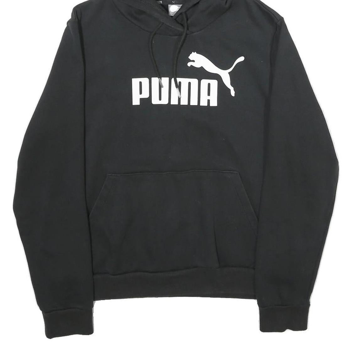 PUMA Womens Black Hoodie UK 14 Cotton Blend Pullover Casual Sports Sweatshirt