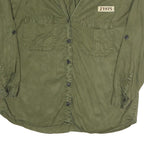 ZARA Womens Green Utility Shirt Long Sleeve Collared L Casual Cotton Blend