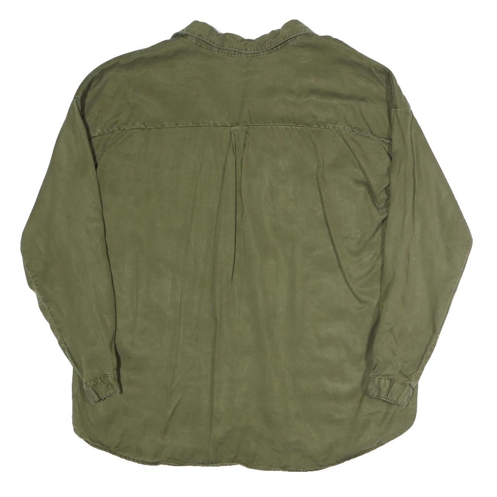 ZARA Womens Green Utility Shirt Long Sleeve Collared L Casual Cotton Blend