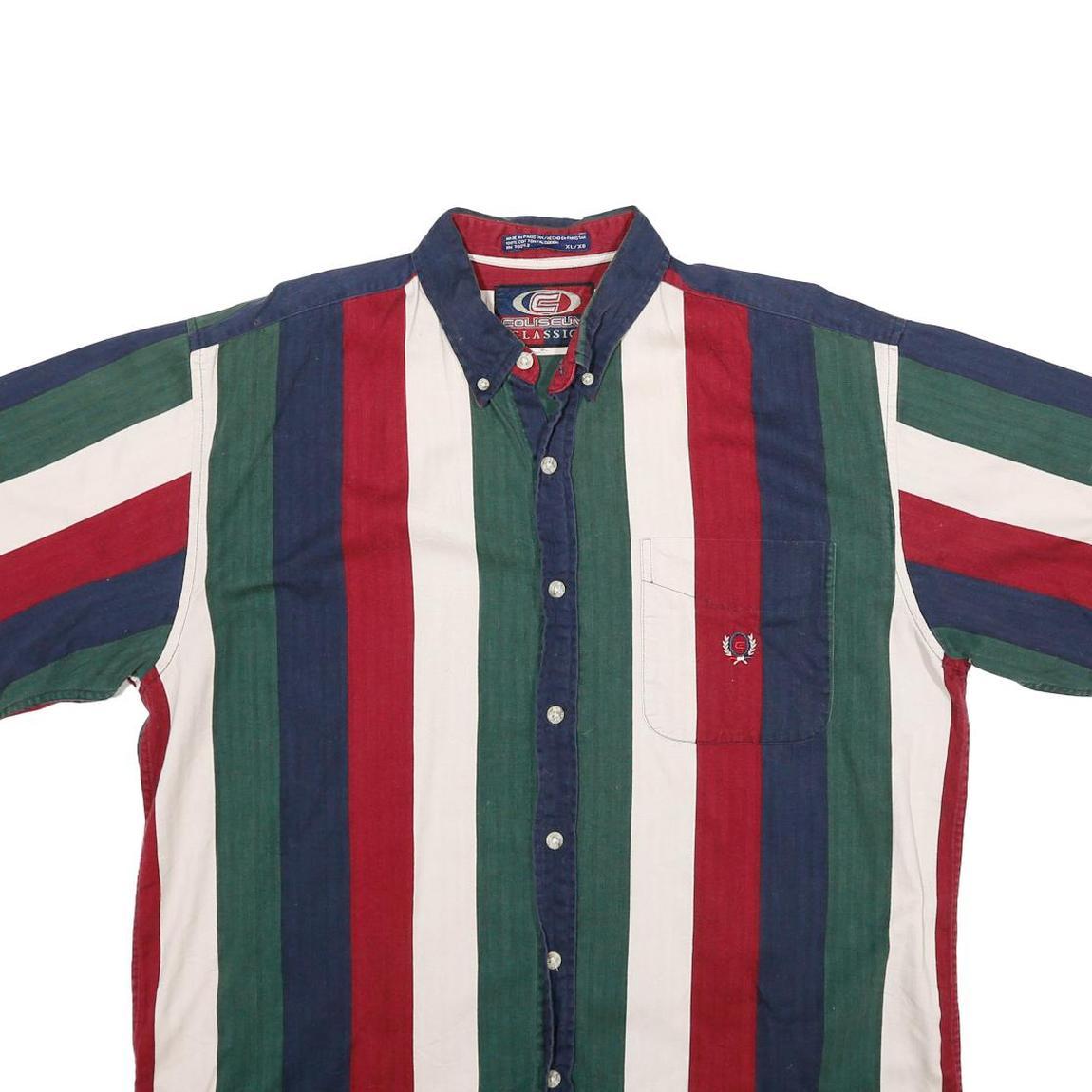 COLISEUM CLASSIC Mens Blue & Red & Green & White Stripe Shirt XL Cotton Button