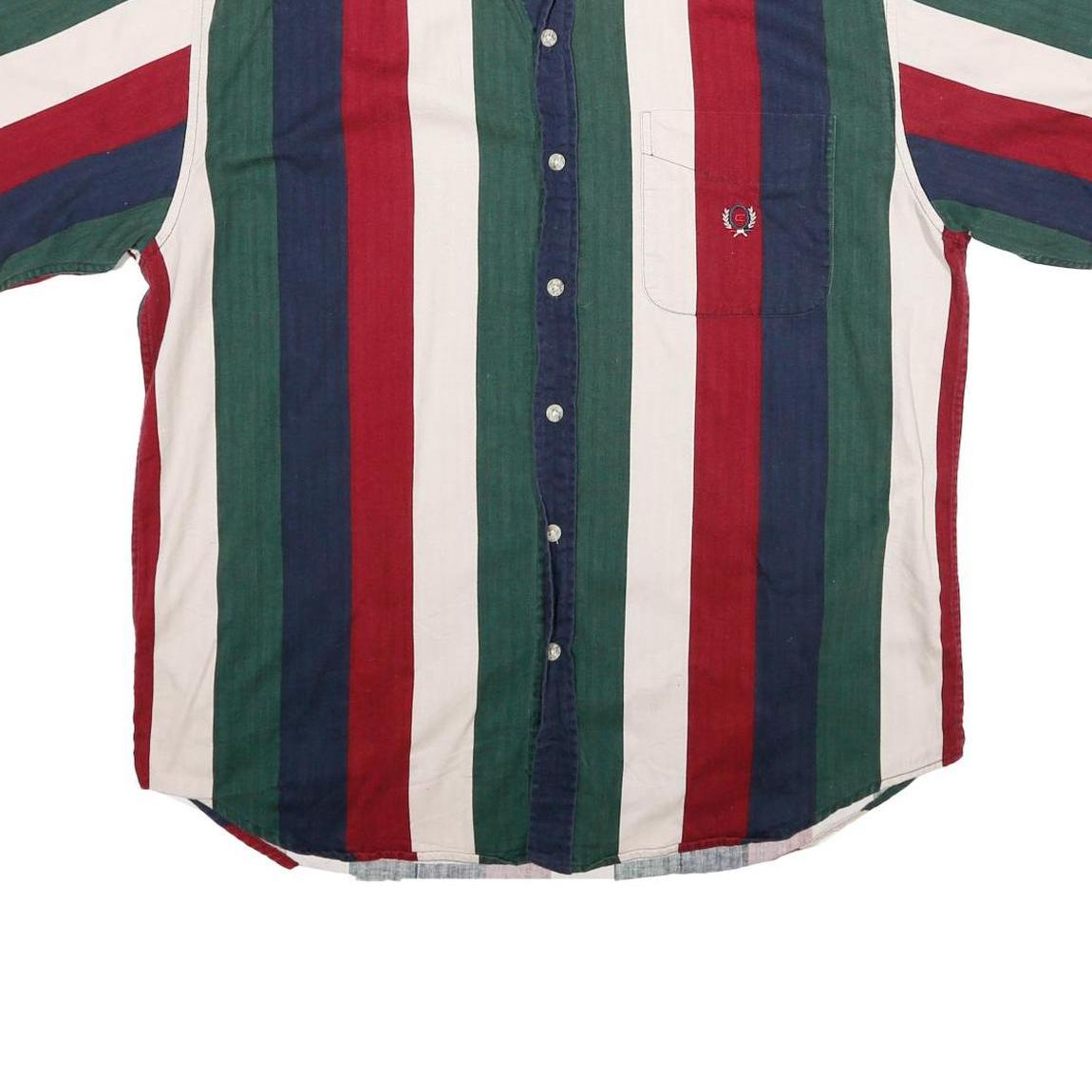 COLISEUM CLASSIC Mens Blue & Red & Green & White Stripe Shirt XL Cotton Button
