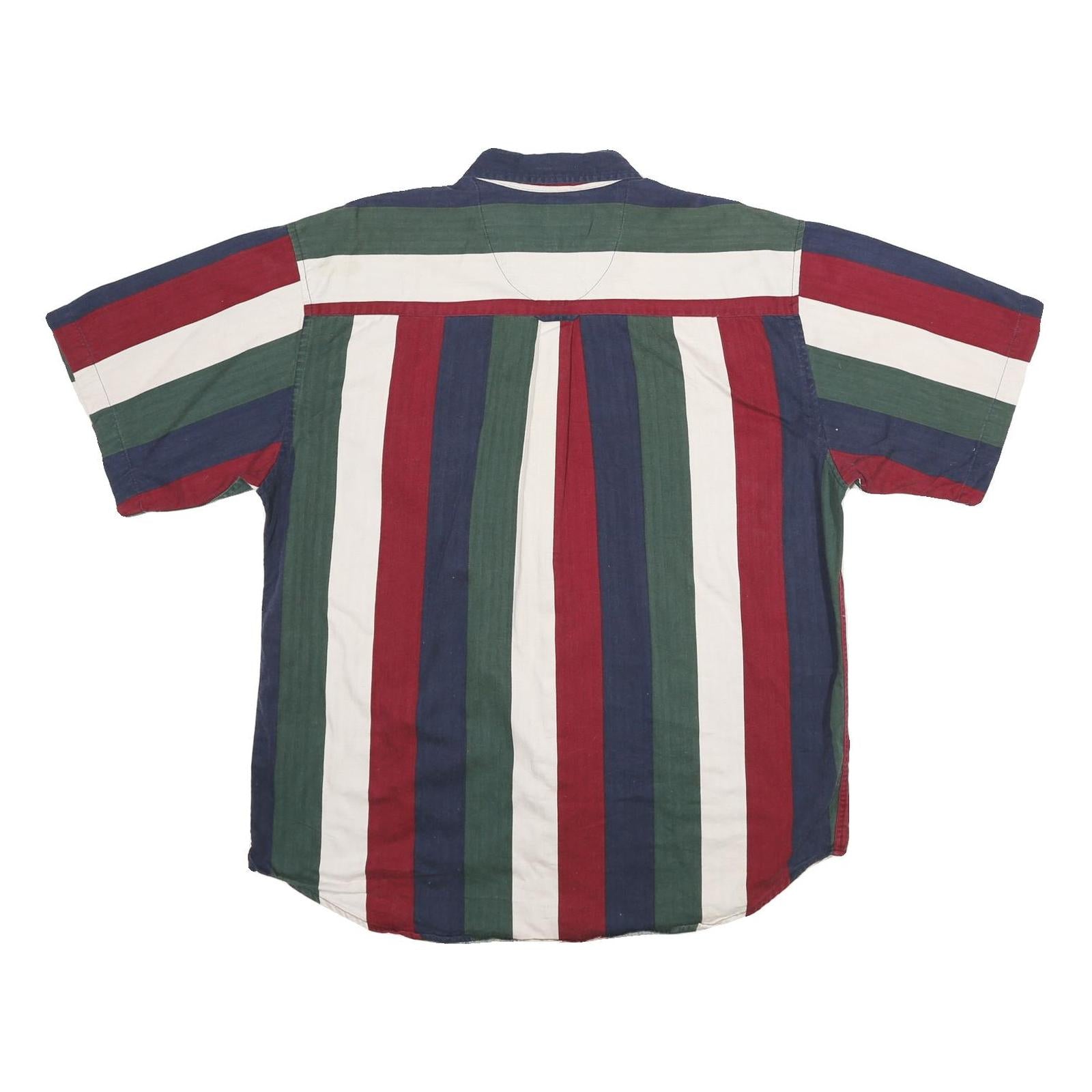 COLISEUM CLASSIC Mens Blue & Red & Green & White Stripe Shirt XL Cotton Button
