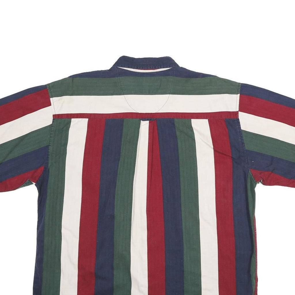 COLISEUM CLASSIC Mens Blue & Red & Green & White Stripe Shirt XL Cotton Button