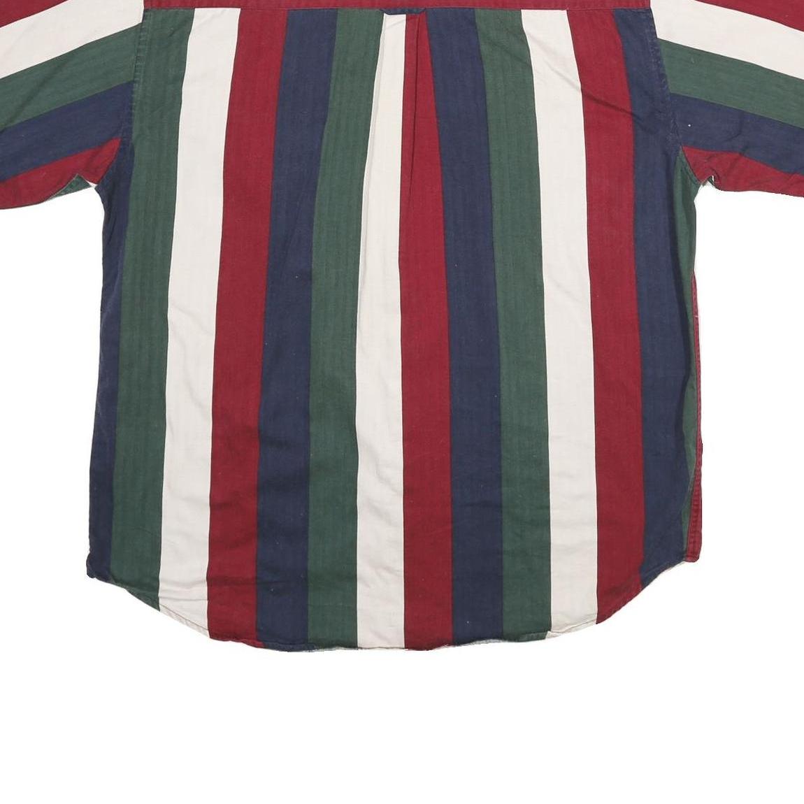 COLISEUM CLASSIC Mens Blue & Red & Green & White Stripe Shirt XL Cotton Button