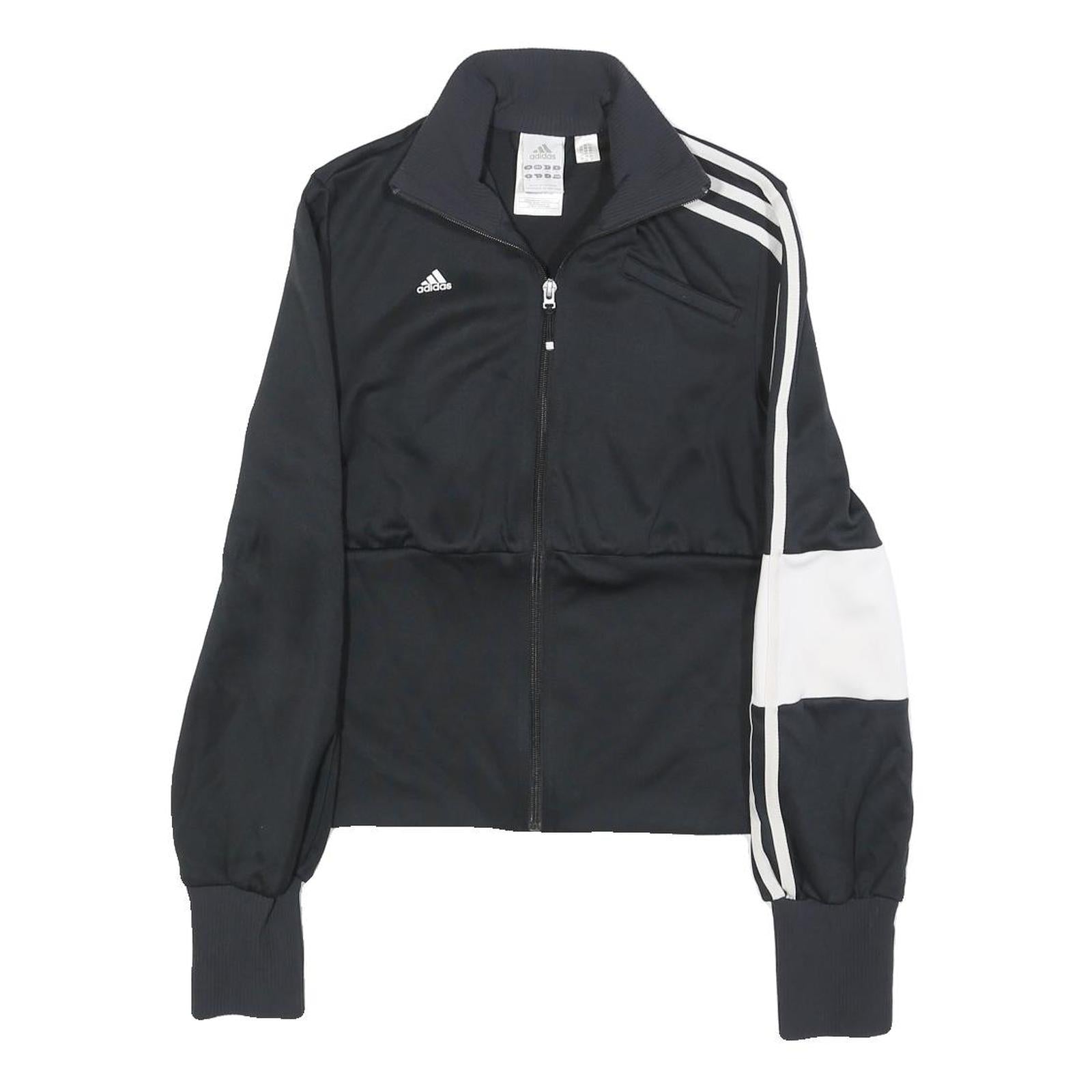 ADIDAS Womens Black & White Track Jacket UK 12 Polyester Zip Classic Sportswear