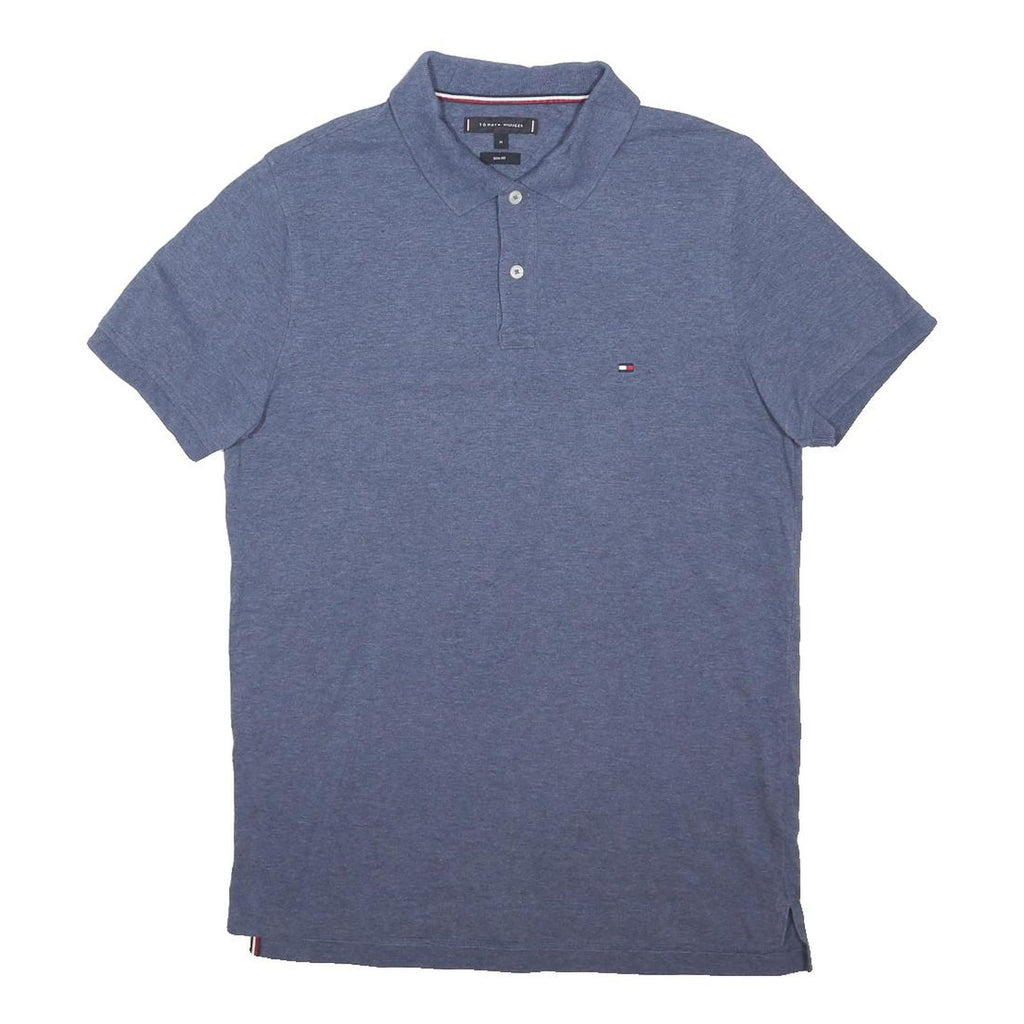 TOMMY HILFIGER Mens Blue Short Sleeve Plain Polo Shirt M Classic Cotton Blend