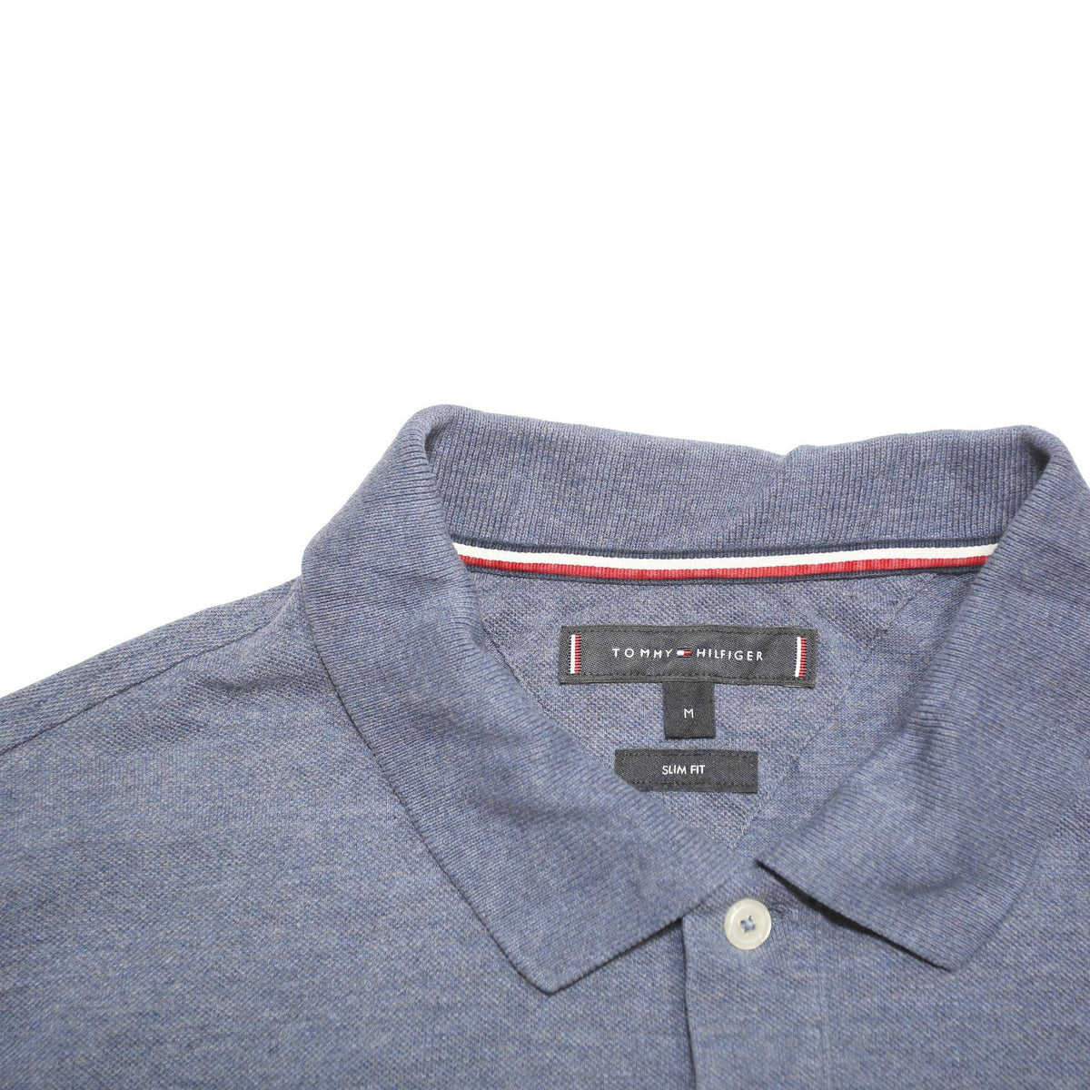 TOMMY HILFIGER Mens Blue Short Sleeve Plain Polo Shirt M Classic Cotton Blend