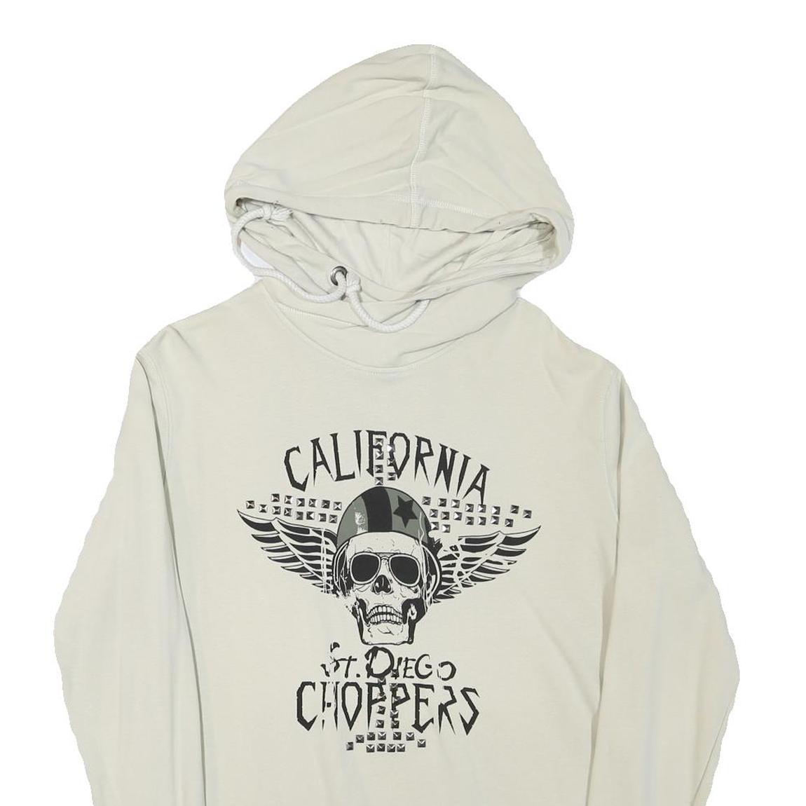 ST DIEGO Womens Cream California Choppers Cotton Blend Hoodie M Skull Print