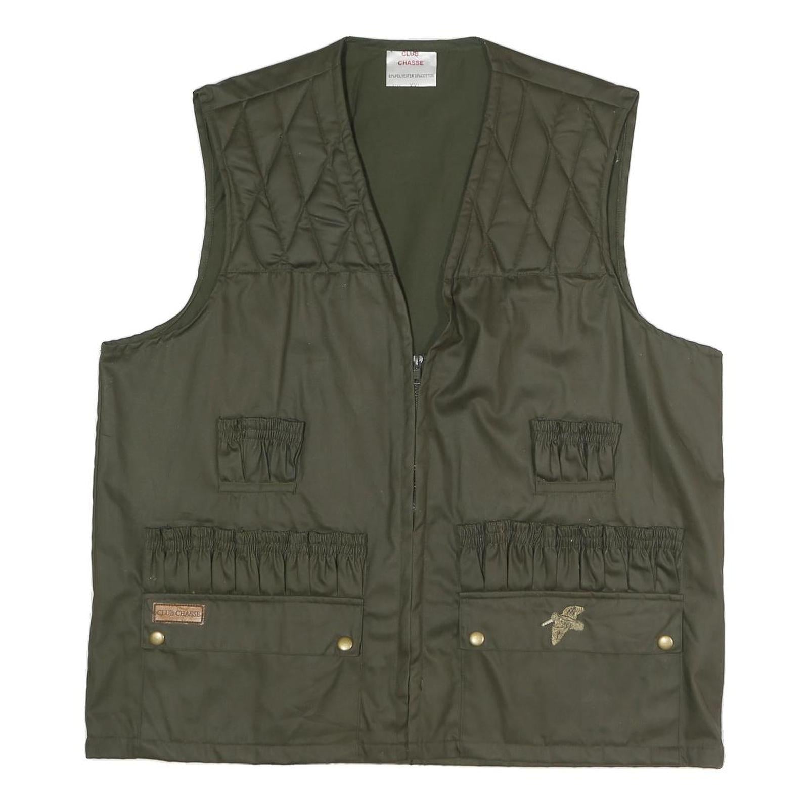 Mens Green Quilted Polyester Blend Zip Jacket Vest 2XL Outdoor Hunting