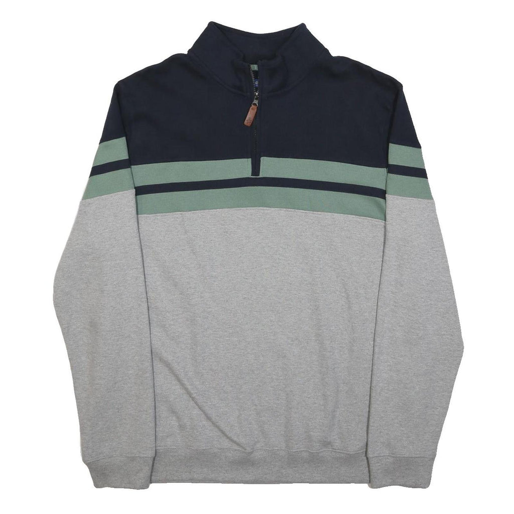 COTTON TRADERS Mens Navy & Grey Jumper Patterned 1/4 Zip Crew Neck XL Cotton