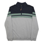 COTTON TRADERS Mens Navy & Grey Jumper Patterned 1/4 Zip Crew Neck XL Cotton