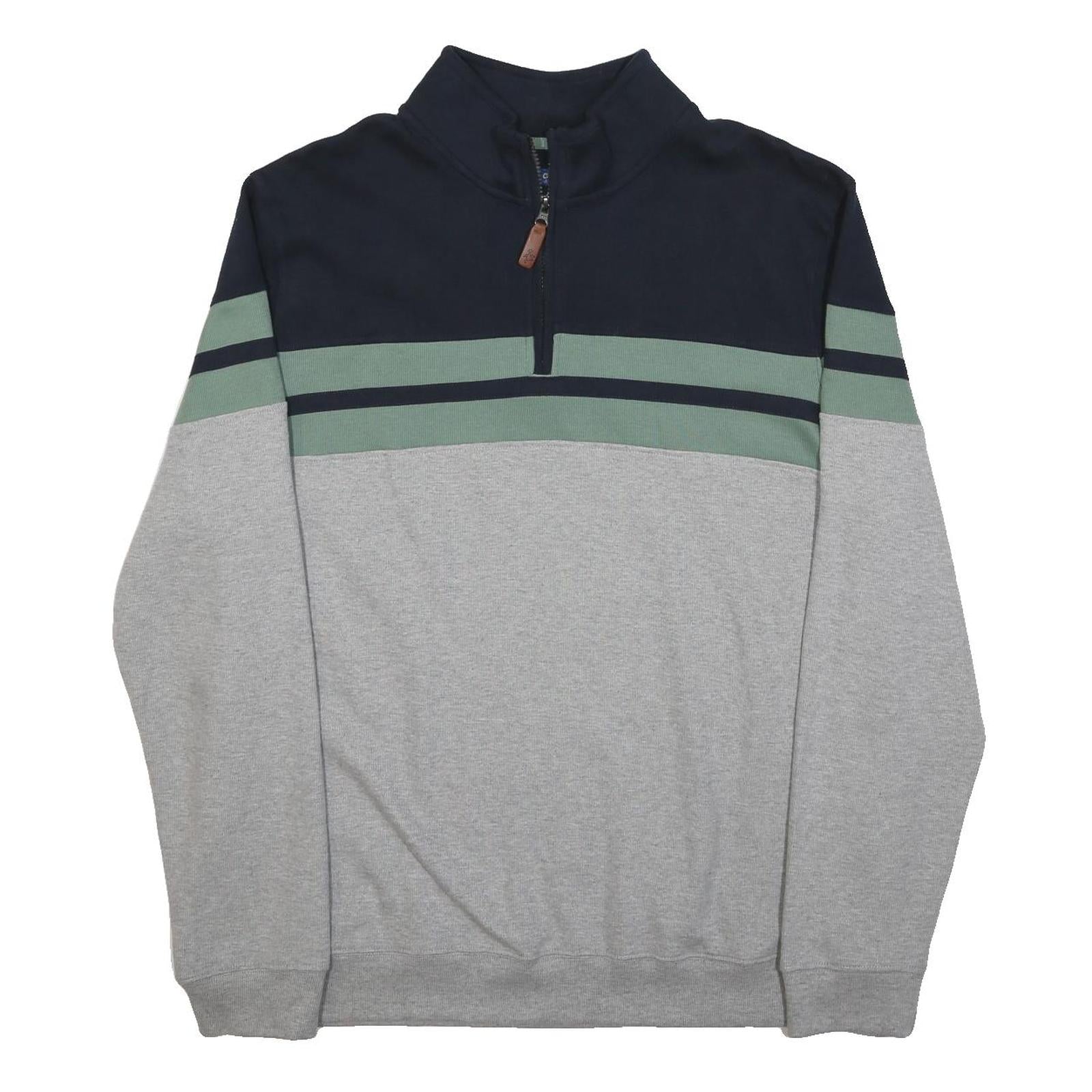 COTTON TRADERS Mens Navy & Grey Jumper Patterned 1/4 Zip Crew Neck XL Cotton