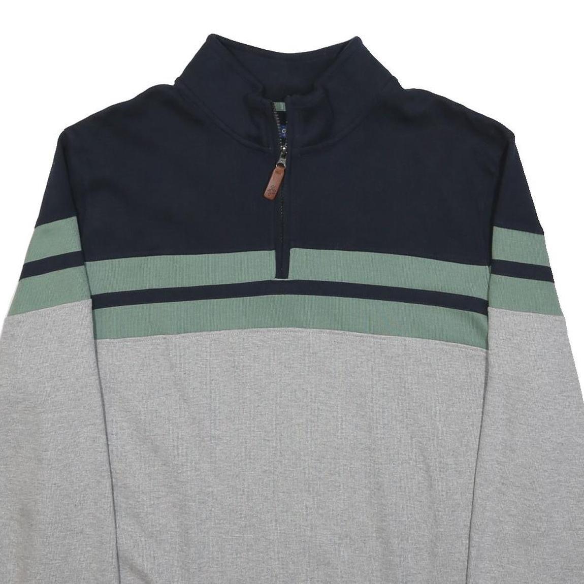 COTTON TRADERS Mens Navy & Grey Jumper Patterned 1/4 Zip Crew Neck XL Cotton