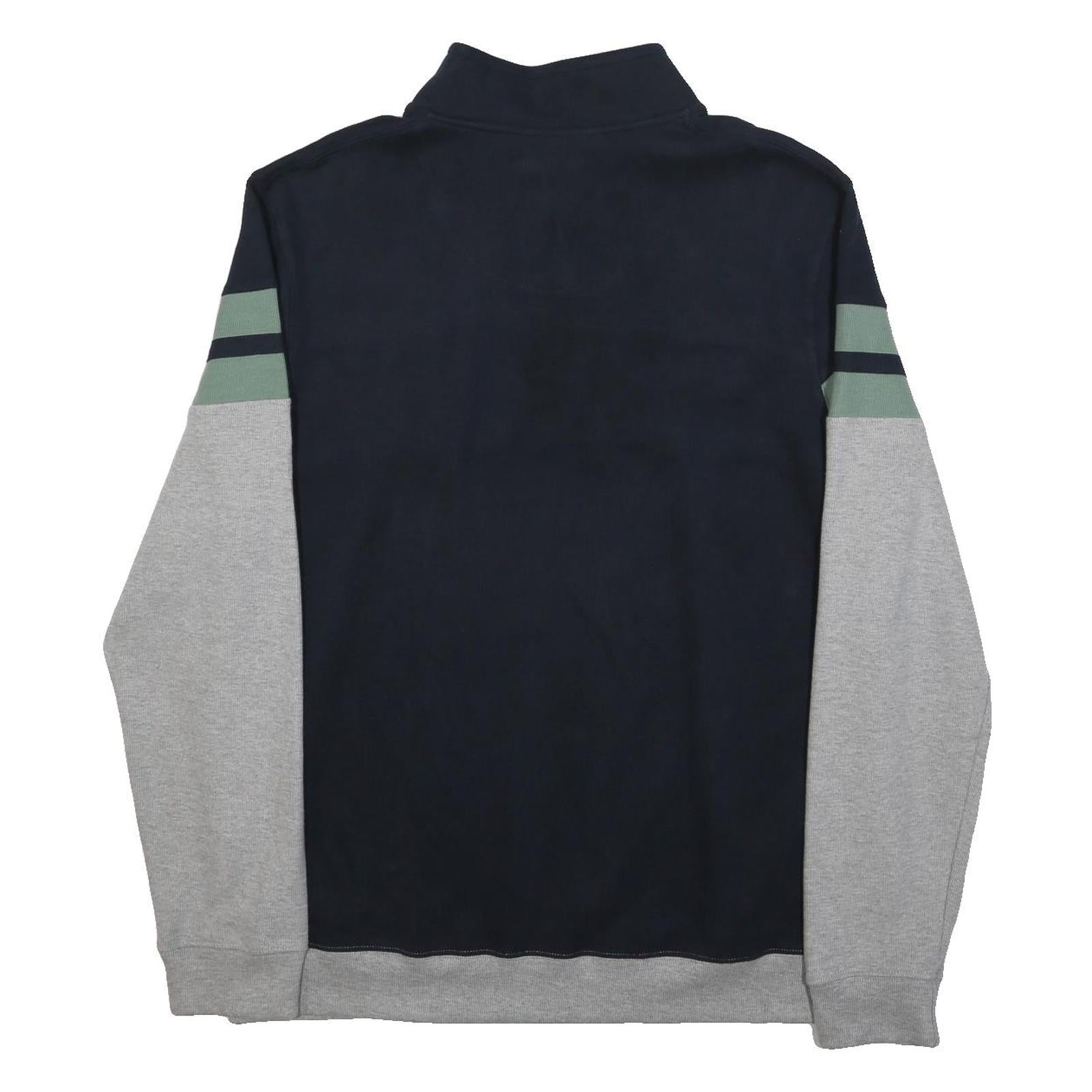 COTTON TRADERS Mens Navy & Grey Jumper Patterned 1/4 Zip Crew Neck XL Cotton