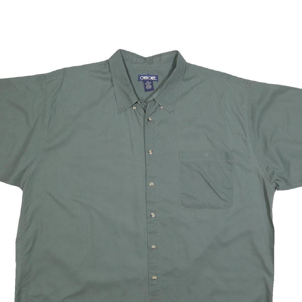 CHEROKEE Mens Green Cotton Shirt 2XL Button-Down Casual Pocket