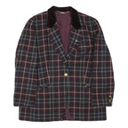 BASHER Womens Blue & Red Checked Wool Jacket M Woven Button Closure Velvet