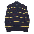 POLO RALPH LAUREN Mens Navy Blue Yellow & Maroon Patterned Button Neck Jumper M