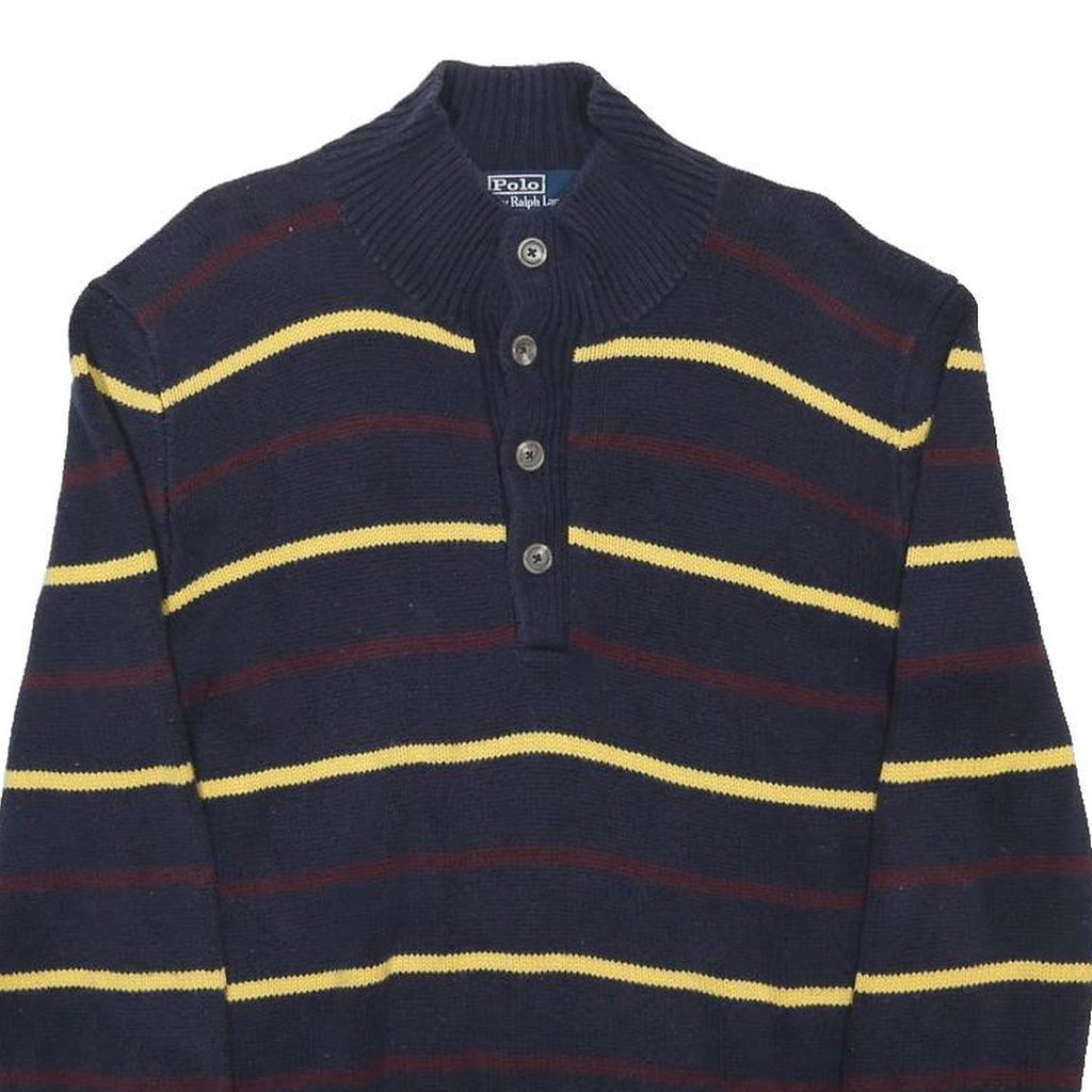 POLO RALPH LAUREN Mens Navy Blue Yellow & Maroon Patterned Button Neck Jumper M