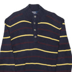 POLO RALPH LAUREN Mens Navy Blue Yellow & Maroon Patterned Button Neck Jumper M