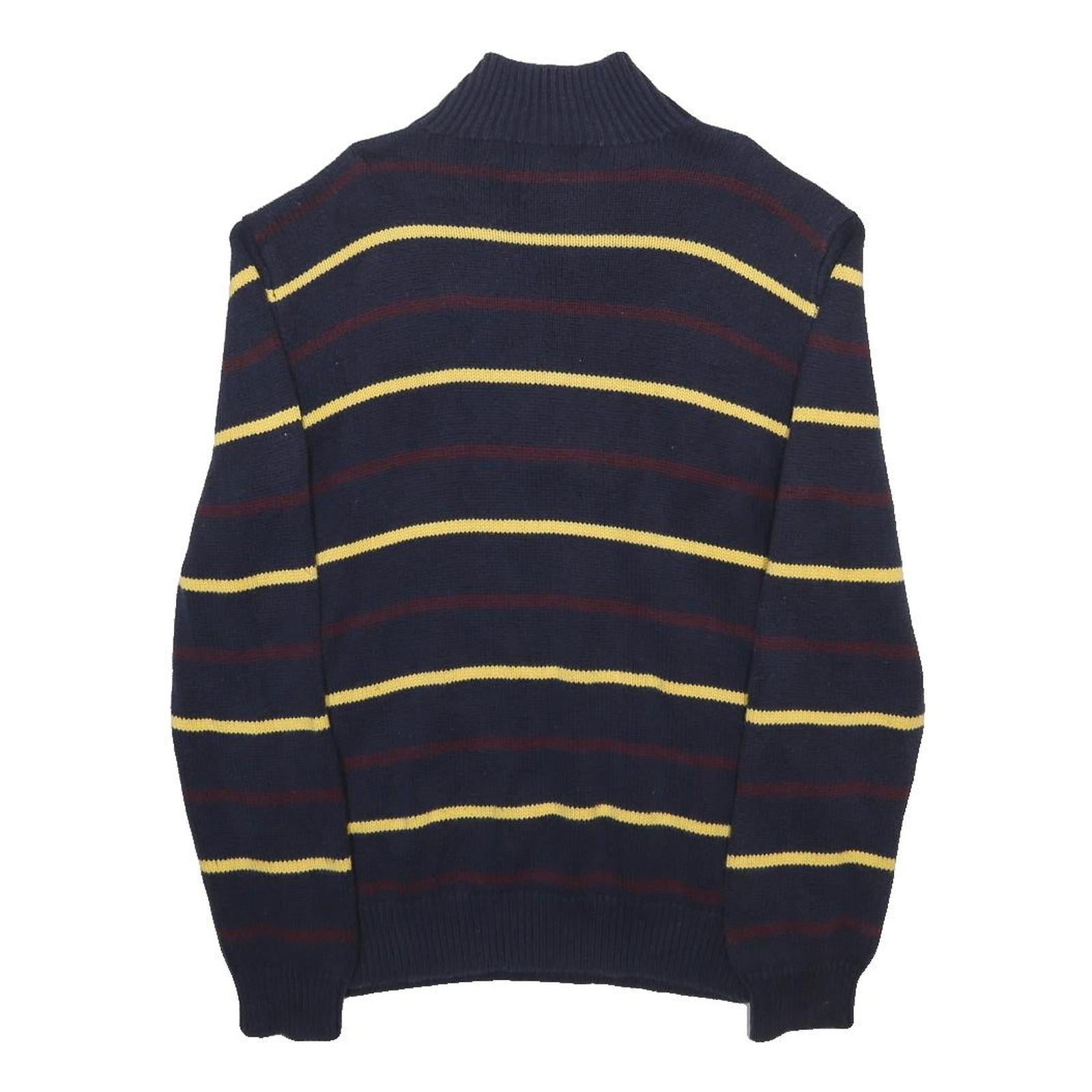 POLO RALPH LAUREN Mens Navy Blue Yellow & Maroon Patterned Button Neck Jumper M