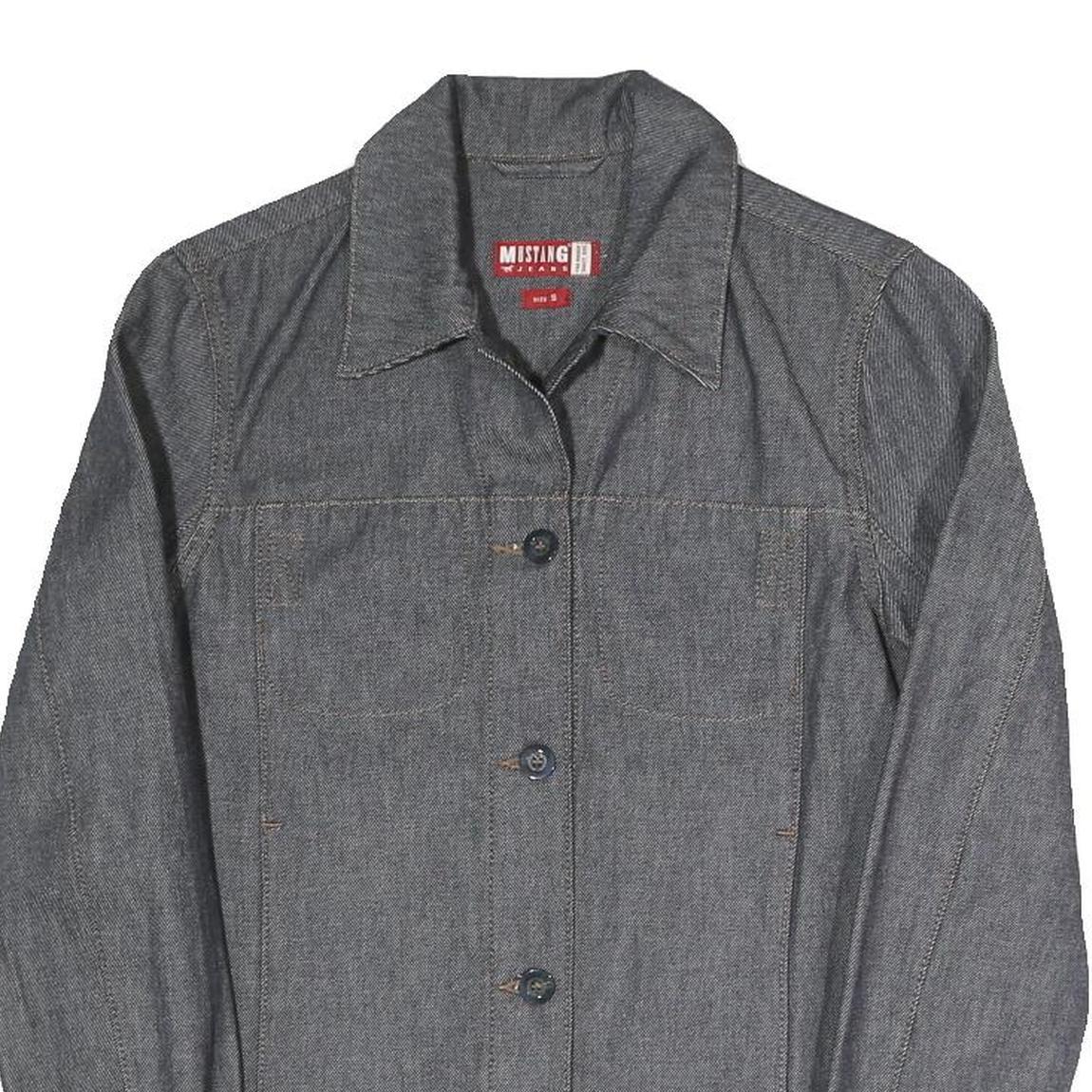 MUSTANG JEANS Womens Grey Cotton Blend Button Jacket S Denim Style Plain