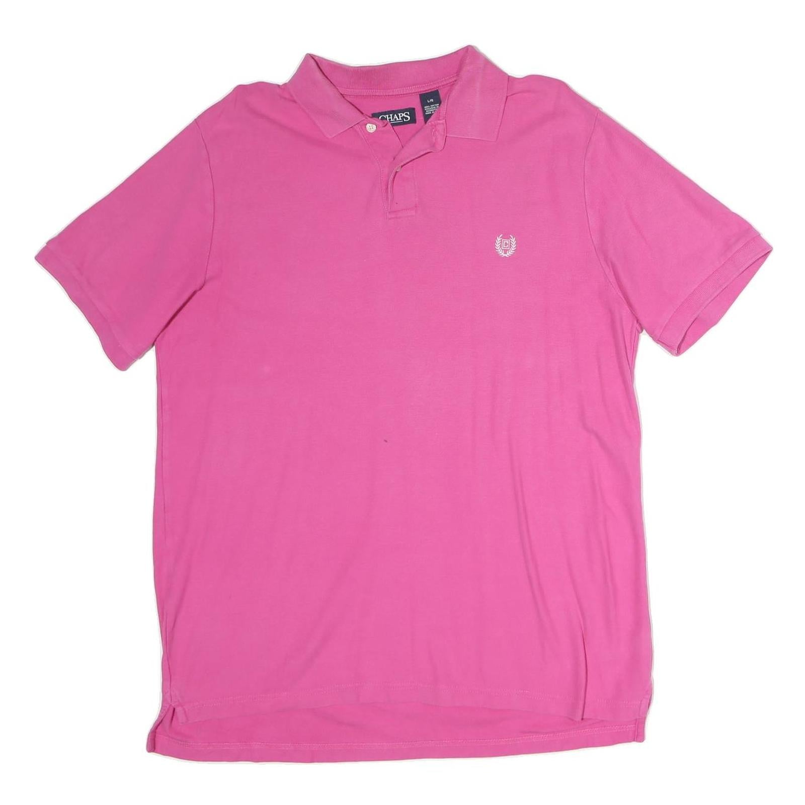 CHAPS Mens Pink Short Sleeve Plain Polo Shirt L Embroidered Logo Casual Summer