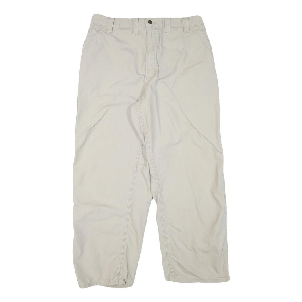 CARHARTT Mens Cotton Blend Beige Relaxed Straight Trousers W34 L27 Workwear Zip