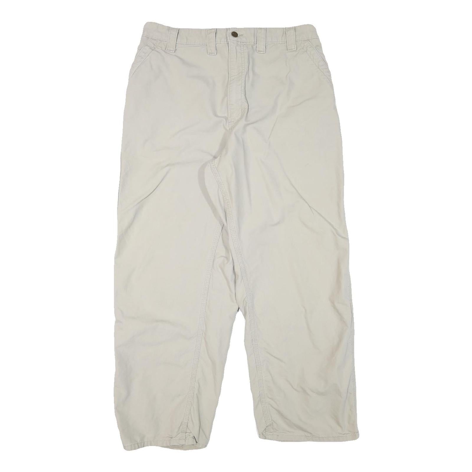 CARHARTT Mens Cotton Blend Beige Relaxed Straight Trousers W34 L27 Workwear Zip