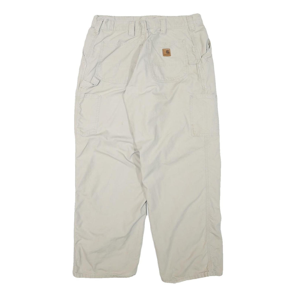 CARHARTT Mens Cotton Blend Beige Relaxed Straight Trousers W34 L27 Workwear Zip