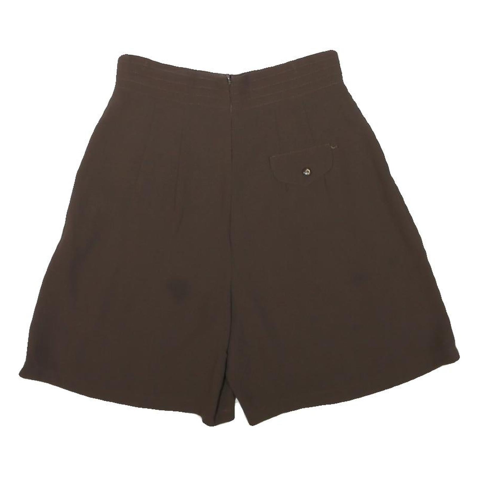 Womens Brown Casual Polyester Blend Shorts M W26 Pleated High Waist