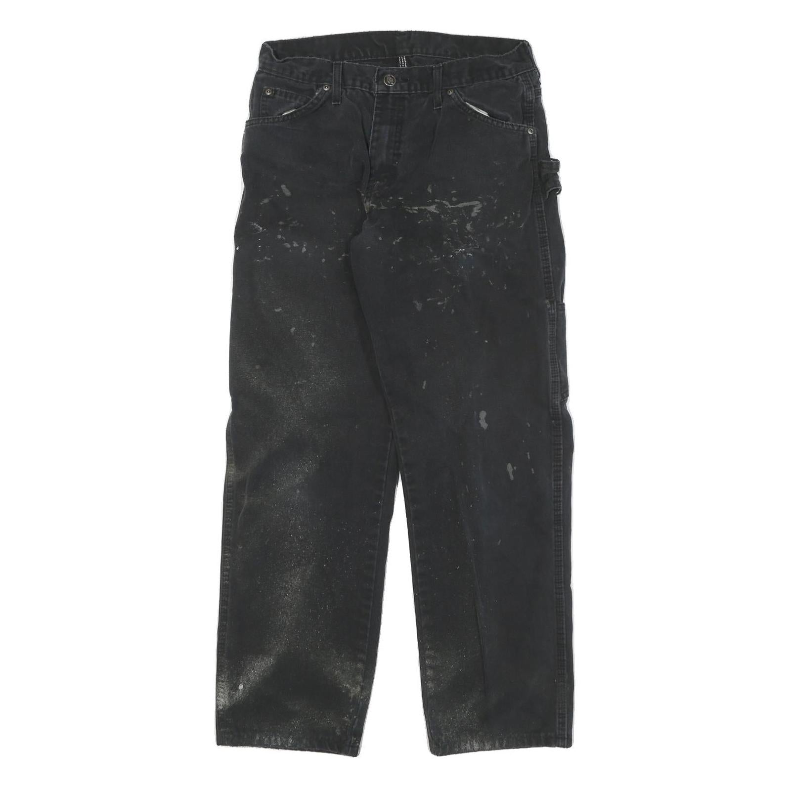 DICKIES Mens Black Regular Fit Straight Cotton Blend Trousers W28 L28 Workwear