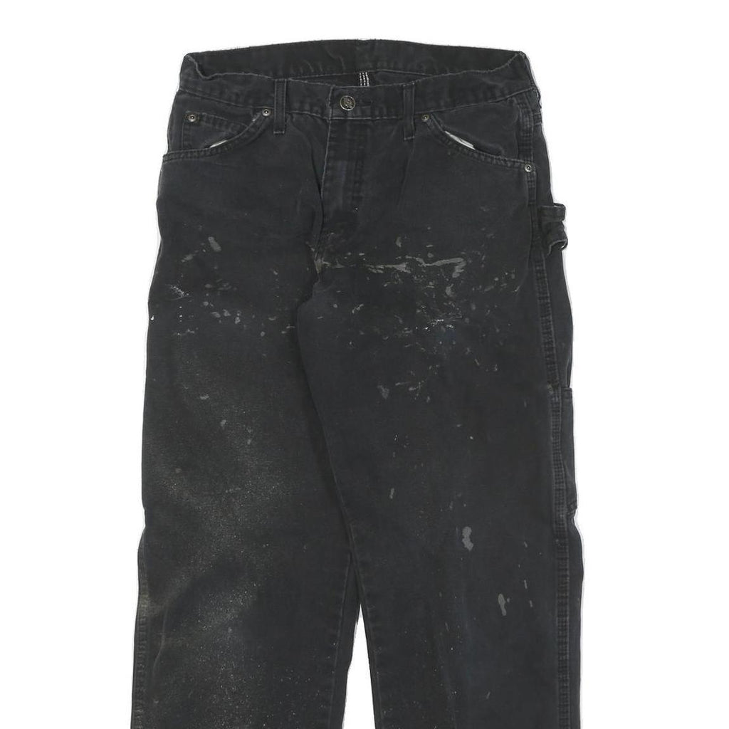 DICKIES Mens Black Regular Fit Straight Cotton Blend Trousers W28 L28 Workwear