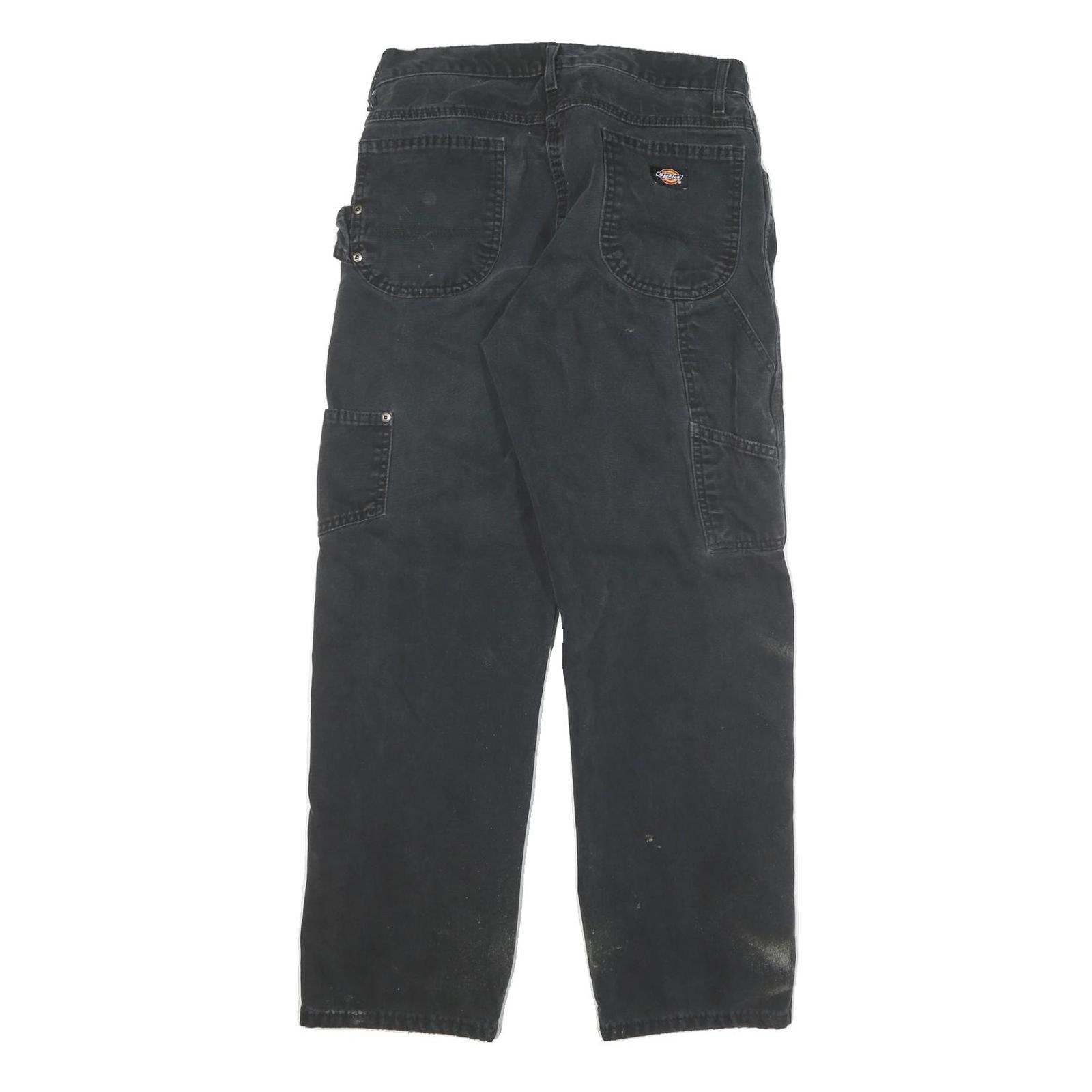 DICKIES Mens Black Regular Fit Straight Cotton Blend Trousers W28 L28 Workwear